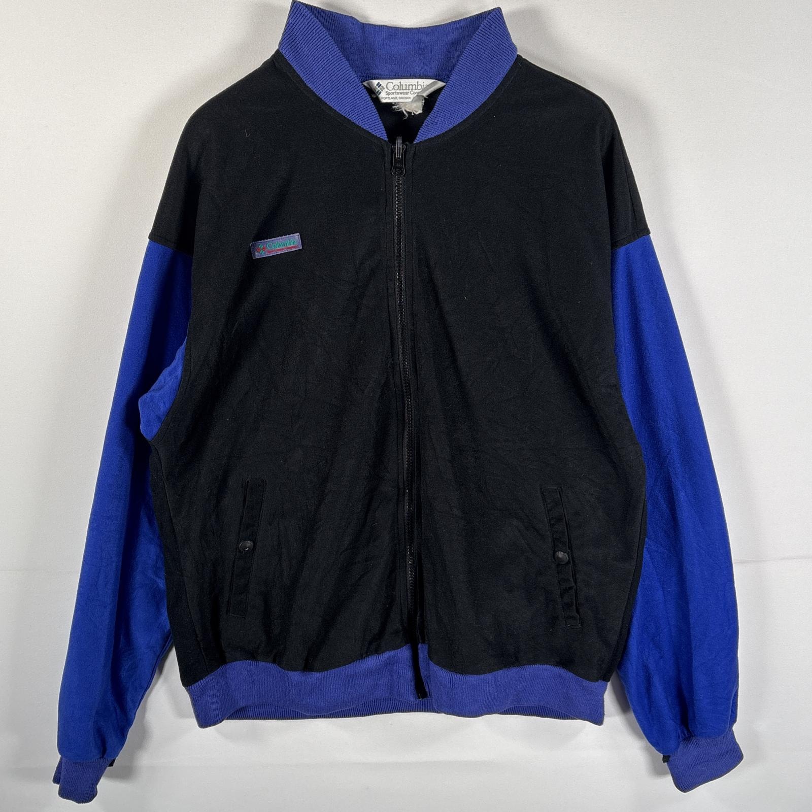 古着 90's/90年代 コロンビア Columbia フリースジャケット ワンポイントロゴ フルジップ ジップアップ ブラック ブルー ツートン メンズ