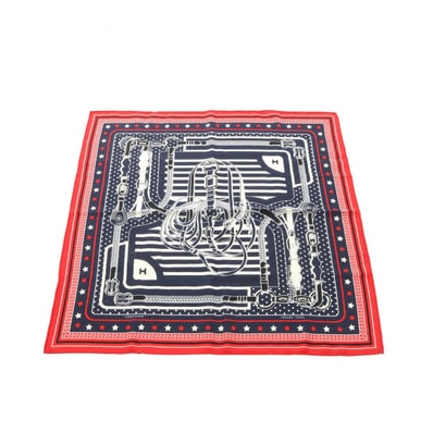 エルメス HERMES カレ55 Disco Coaching バンダナ スカーフ 衣料品 シルク カシミヤ シルク レディース ネイビー系 / レッド系 【中古】