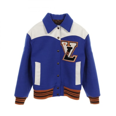 ルイ・ヴィトン LOUIS VUITTON Vパッチ バーシティジャケット スタジャン 衣料品 アウター ウール レザー レディース ブルー系 / マルチカラー 【中古】