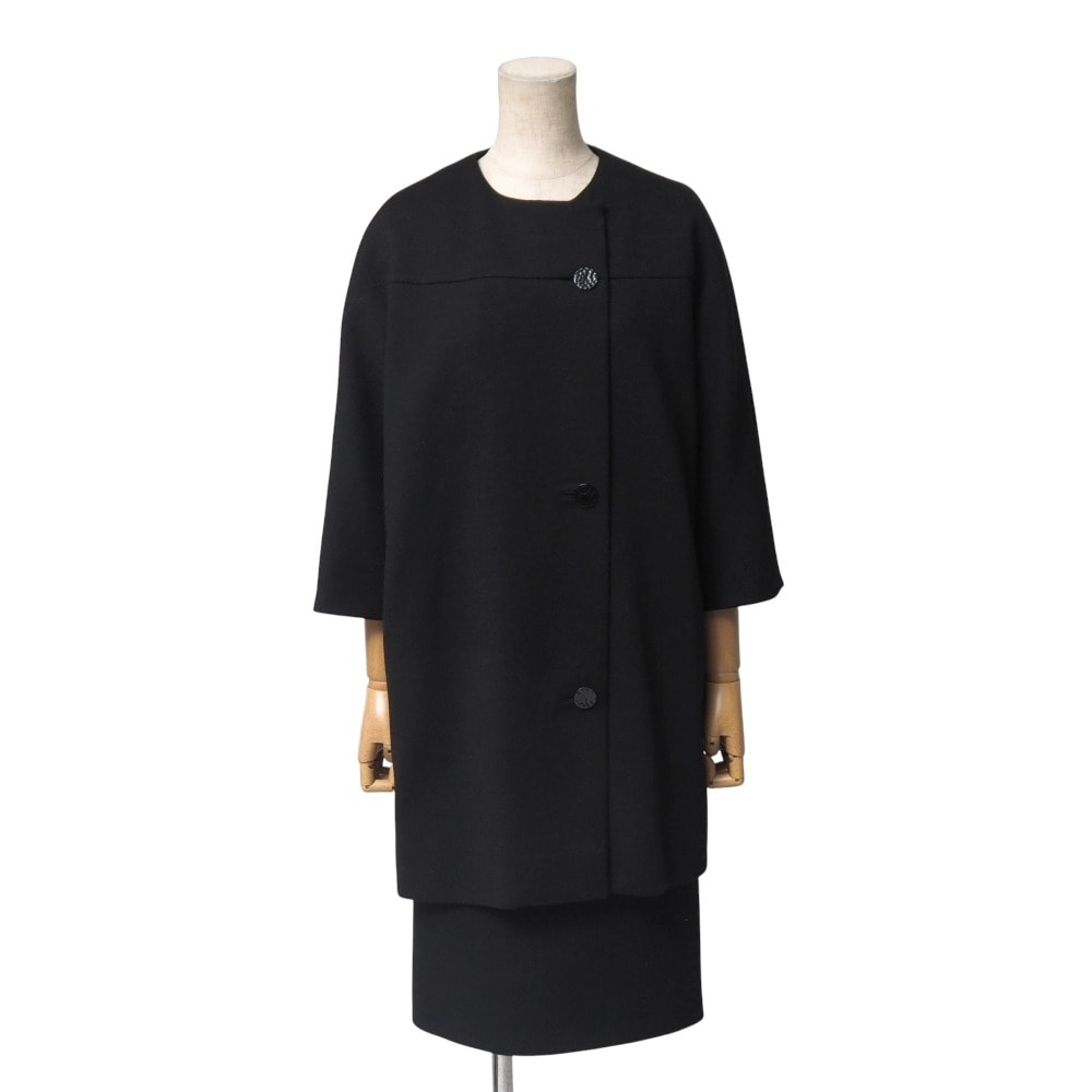 ■美品■BALENCIAGA バレンシアガ スカートスーツ サイズ36 ノーカラー ロングジャケット 七分袖 ひざ丈 タイトスカート フランス製 ブランド古着【中古】20251117/RA6657