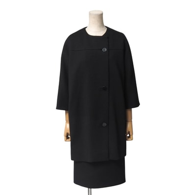 ■美品■BALENCIAGA バレンシアガ スカートスーツ サイズ36 ノーカラー ロングジャケット 七分袖 ひざ丈 タイトスカート フランス製 ブランド古着【中古】20251117/RA6657