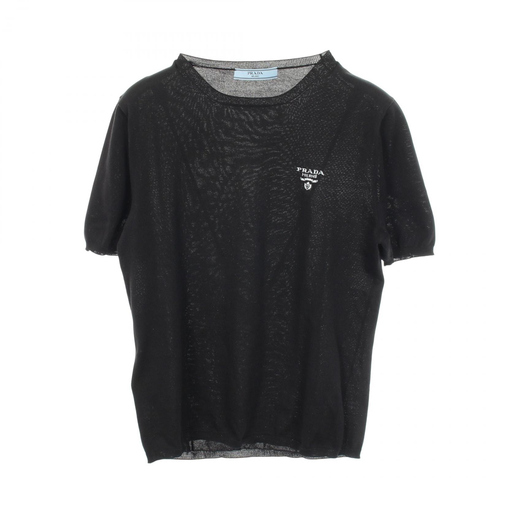 プラダ PRADA ロゴ 半袖 ニット 衣料品 トップス シルク コットン レディース ブラック系 P2401L 【中古】