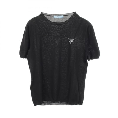 プラダ PRADA ロゴ 半袖 ニット 衣料品 トップス シルク コットン レディース ブラック系 P2401L 【中古】