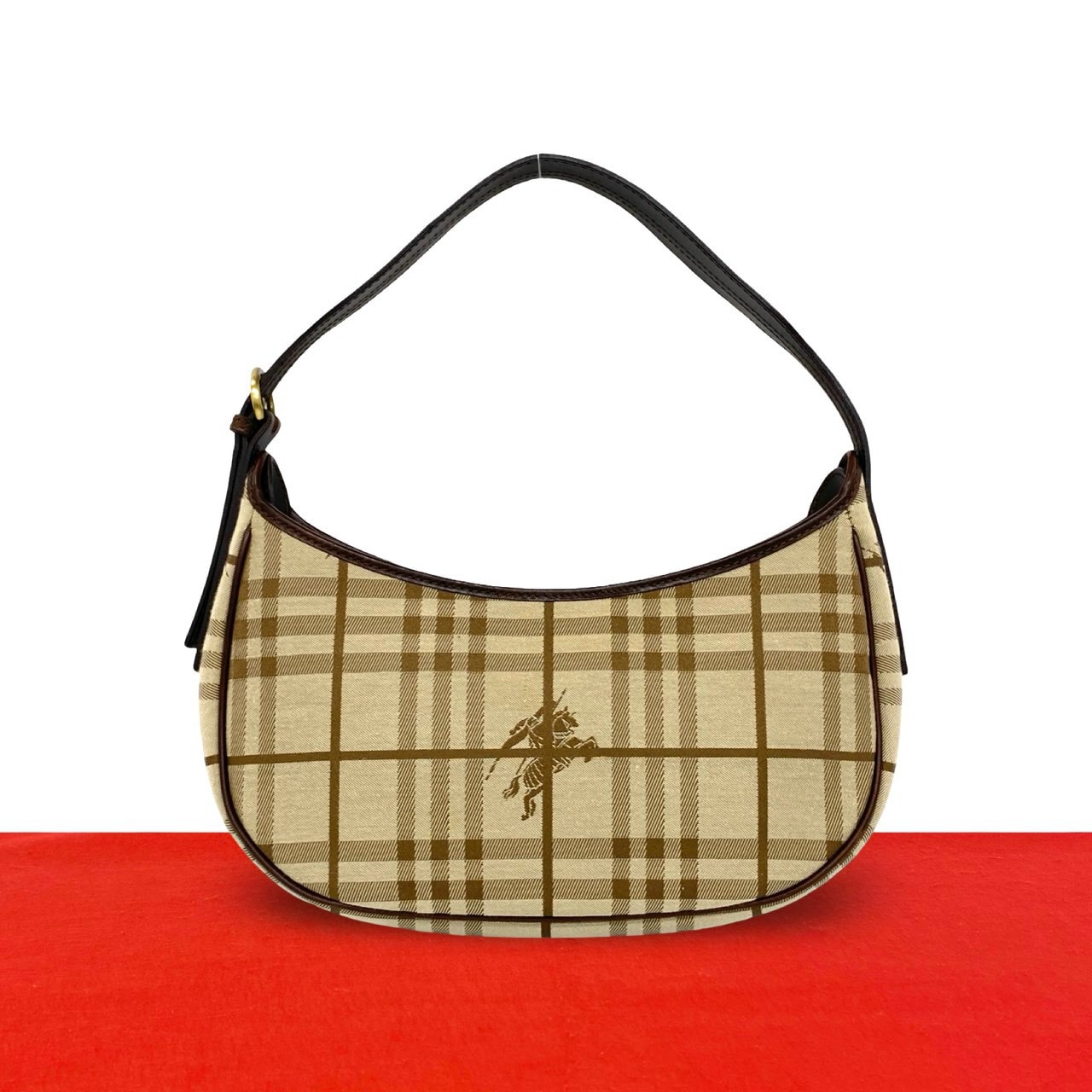BURBERRY バーバリー ノバチェック 柄 キャンバス レザー ショルダーバッグ ベージュ
 27806