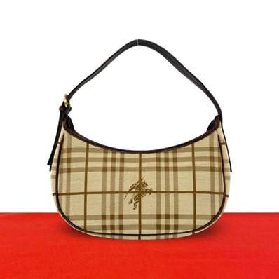 BURBERRY バーバリー ノバチェック 柄 キャンバス レザー ショルダーバッグ ベージュ
27806
