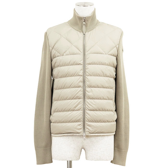 MONCLER モンクレール ダウンジャケット ニットコンビ サイズ M メンズ CARDIGAN 2021年製 ロゴ ワッペン スタンドカラー ジップアップ アウター サンドベージュ モルドバ製