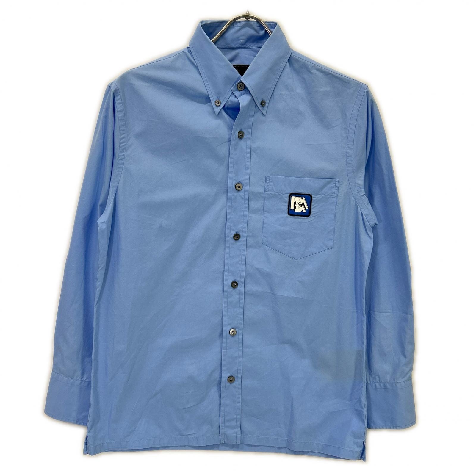 プラダ UCN201 18年 ライトブルー ラバーロゴワンポケット ボタンダウン長袖シャツ 38