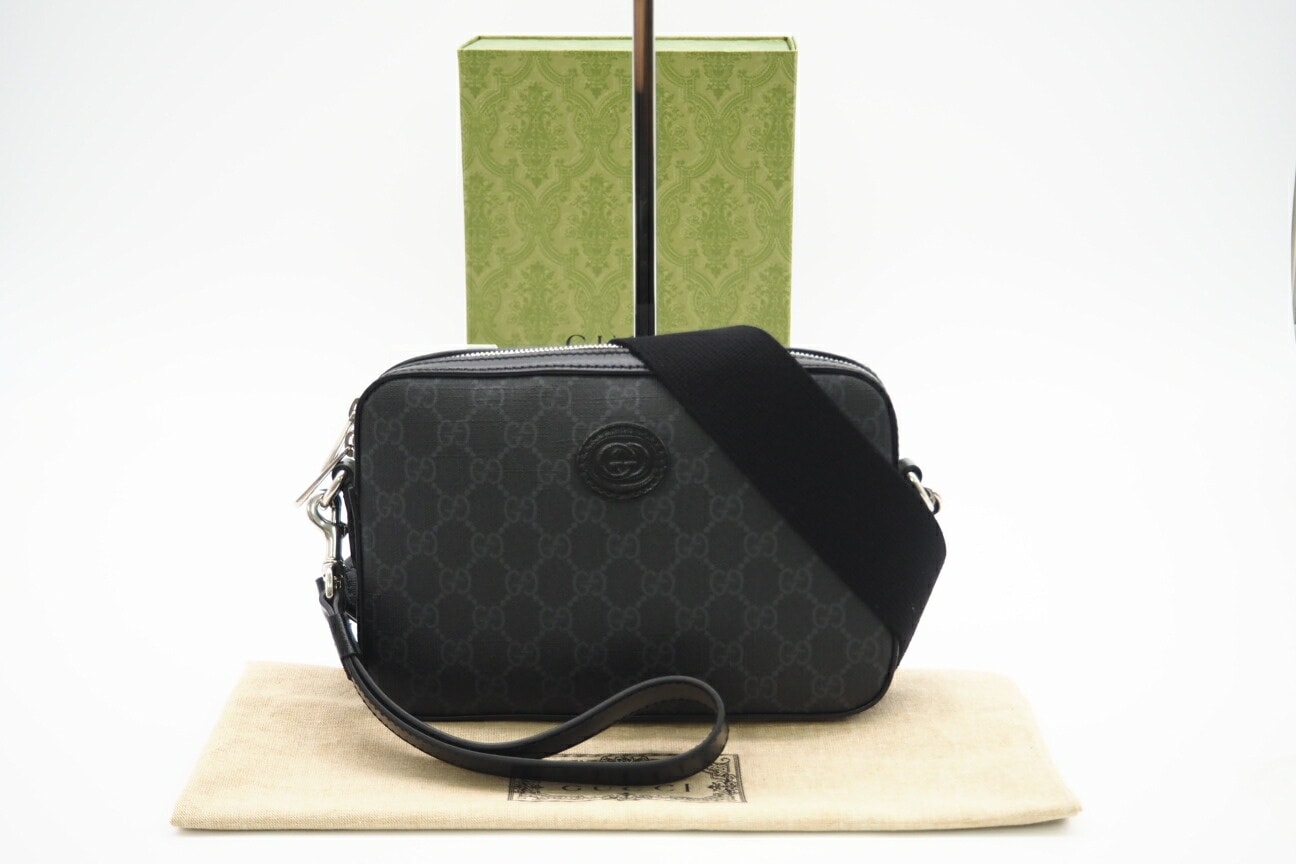 GUCCI グッチ GGスプリーム インターロッキングG ショルダー 703468 ショルダーバッグ ブラック グレー コーティングキャンバス メンズ