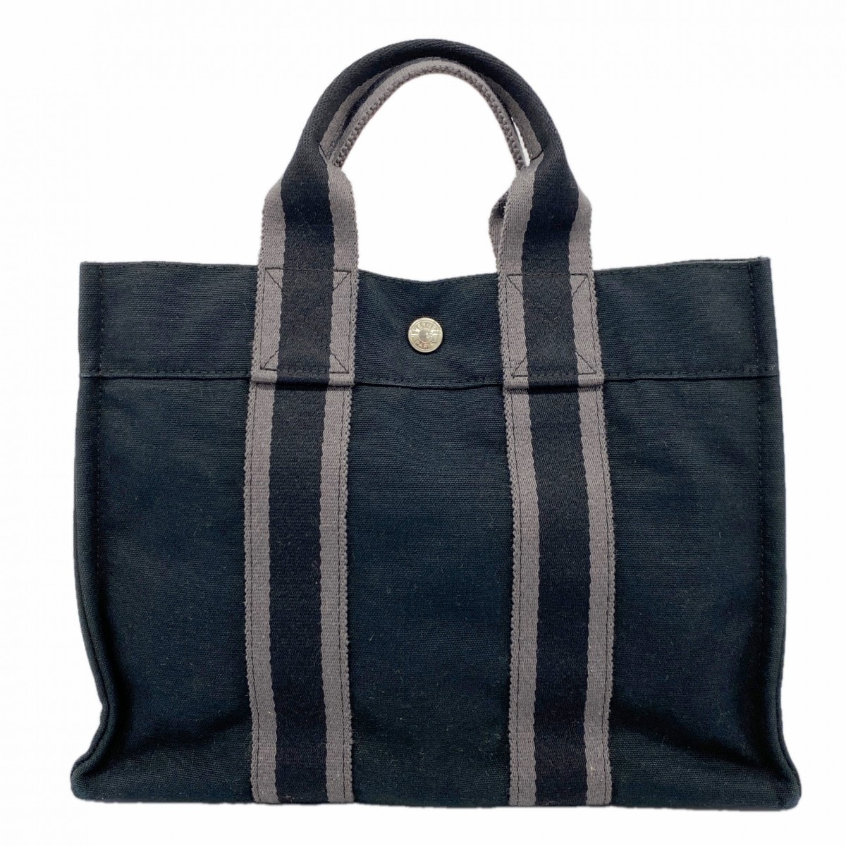 【6cd5022-k】エルメス トートバッグ フールトゥPM キャンバス ブラック グレー シルバー金具【中古】レディース
