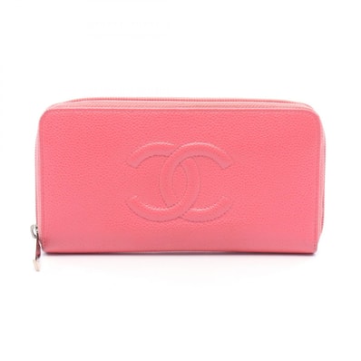 シャネル CHANEL ココマーク ラウンド長財布 財布 キャビアスキン(グレインドカーフ) レディース ピンク系 【中古】