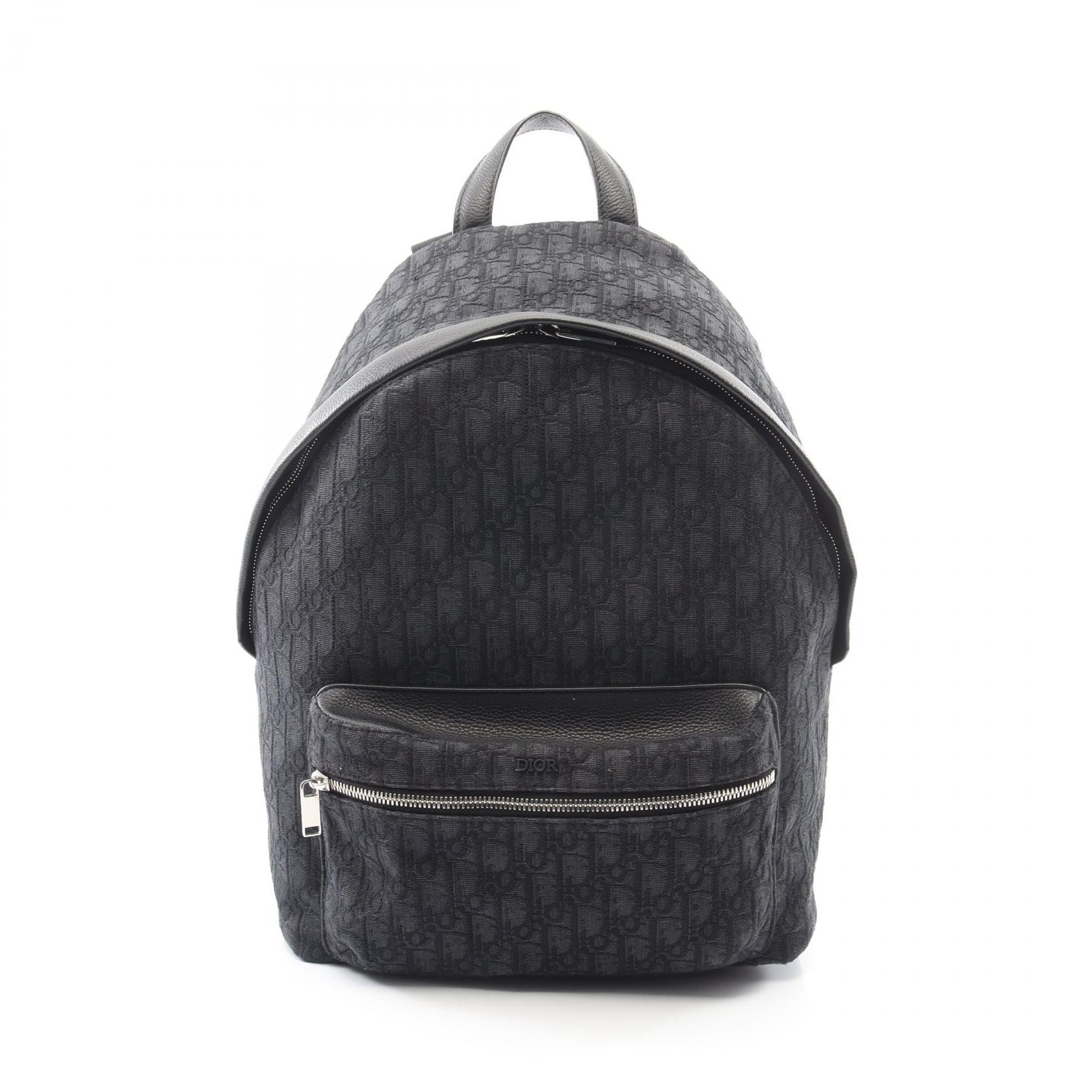 ディオール Dior Rider オブリーク ジャカード リュックサック バックパック バッグ キャンバス レザー メンズ ブラック系 1VOBA088YKY_H00N 【中古】