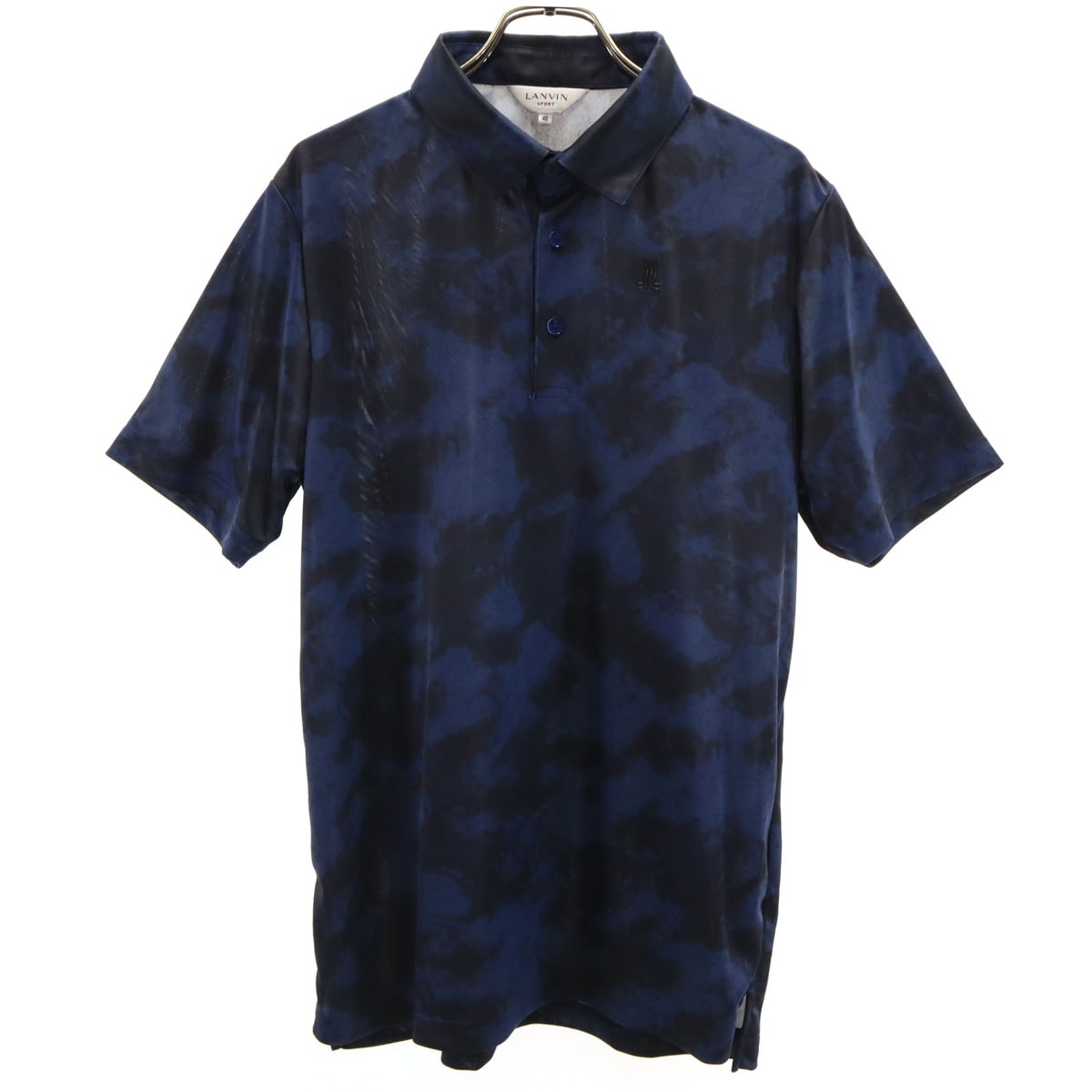 美品 LANVIN SPORT ランバンスポール 総柄 ゴルフ 半袖 ポロシャツ 40 ネイビー