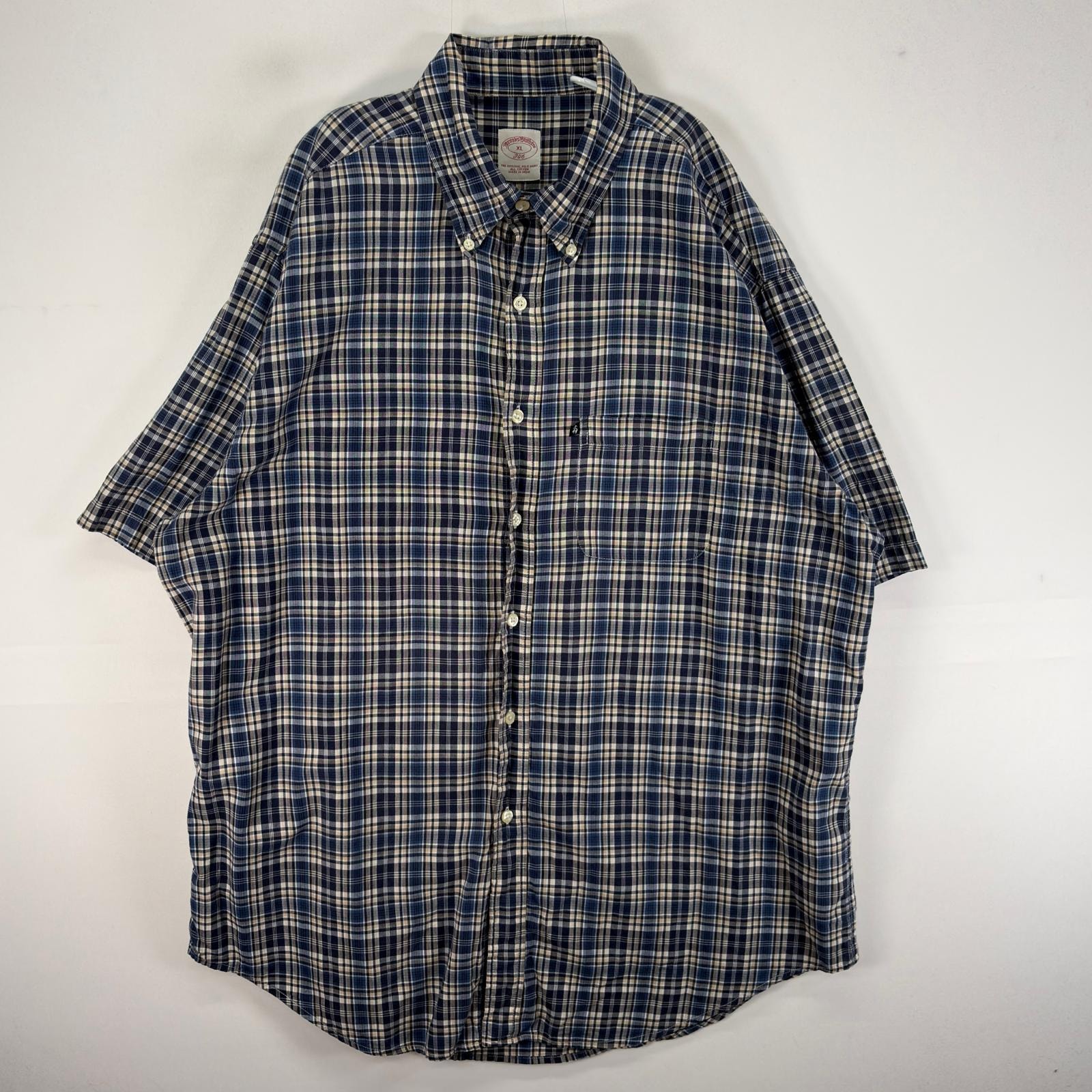 古着 ブルックスブラザーズ Brooks Brothers 半袖シャツ ボタンダウン 胸ポケ XL  ネイビー系 チェック メンズ