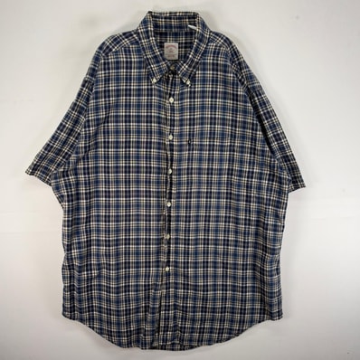 古着 ブルックスブラザーズ Brooks Brothers 半袖シャツ ボタンダウン 胸ポケ XL ネイビー系 チェック メンズ