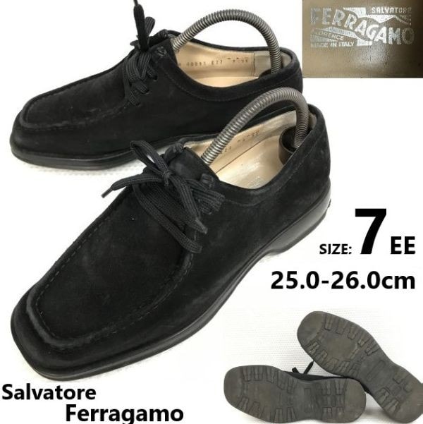 Salvatore Ferragamo/フェラガモ★スエード本革/レザーシューズ【7/25.0-25.5-26.0/black/黒】ローブーツ/ビジネス/Leather/Dress shoes◆bC-175