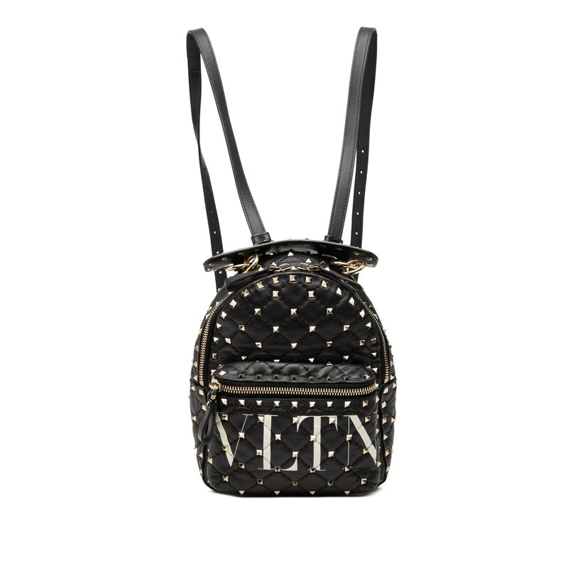 ヴァレンティノ VLTNロゴ ロックスタッズ キルティング リュック バックパック ブラック レザー レディース VALENTINO 中古