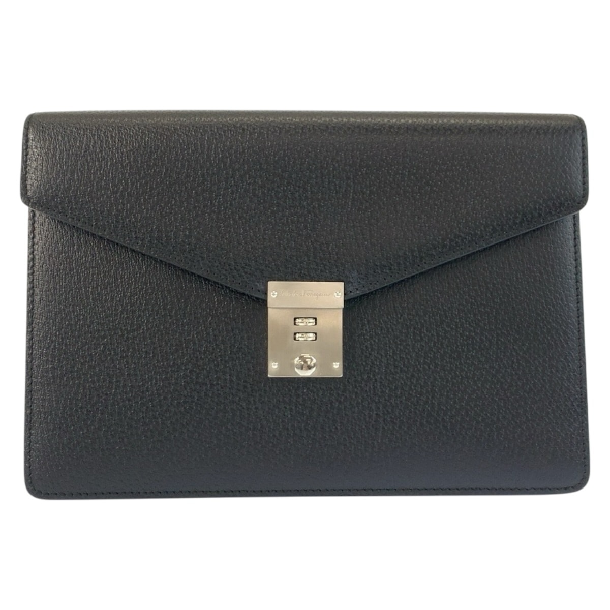 美品 Salvatore Ferragamo サルヴァトーレフェラガモ ブラック 黒 シルバー金具 レザー クラッチバッグ セカンドバッグ 603439 【中古】