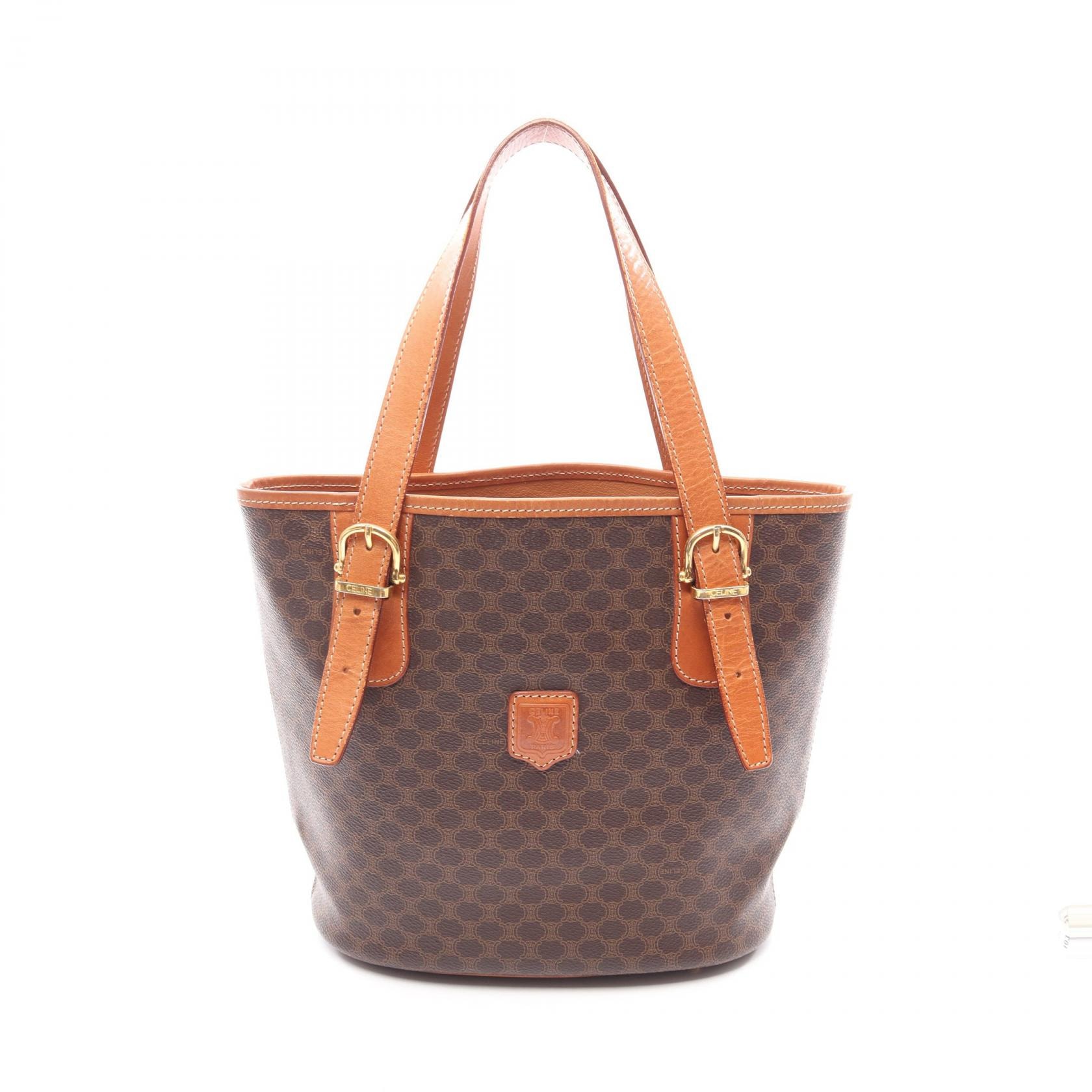 セリーヌ CELINE マカダム トートバッグ バッグ PVCコーティングキャンバス レザー レディース ブラウン系 【中古】