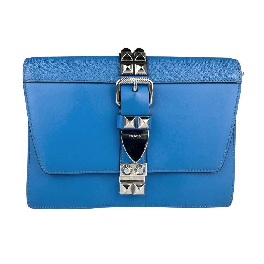 プラダ PRADA ショルダーバッグ クラッチバッグ レザー ブルー×ブラック レディース 1BD120【中古】 z7112