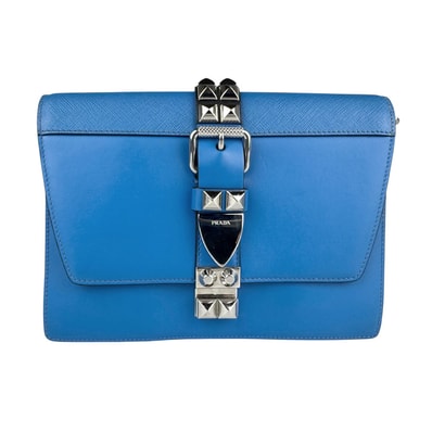 プラダ PRADA ショルダーバッグ クラッチバッグ レザー ブルー×ブラック レディース 1BD120【中古】 z7112