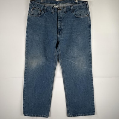 古着 カーハート Carhartt デニムパンツ ジーパン 5ポケット ワンポイント ロゴ ワークパンツ テーパード 大きいサイズ w44 L30 ブルー メンズ