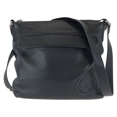 美品 GUCCI グッチ インターロッキングG ブラック 黒 シルバー金具 レザー ショルダーバッグ メッセンジャーバッグ 603139 【中古】