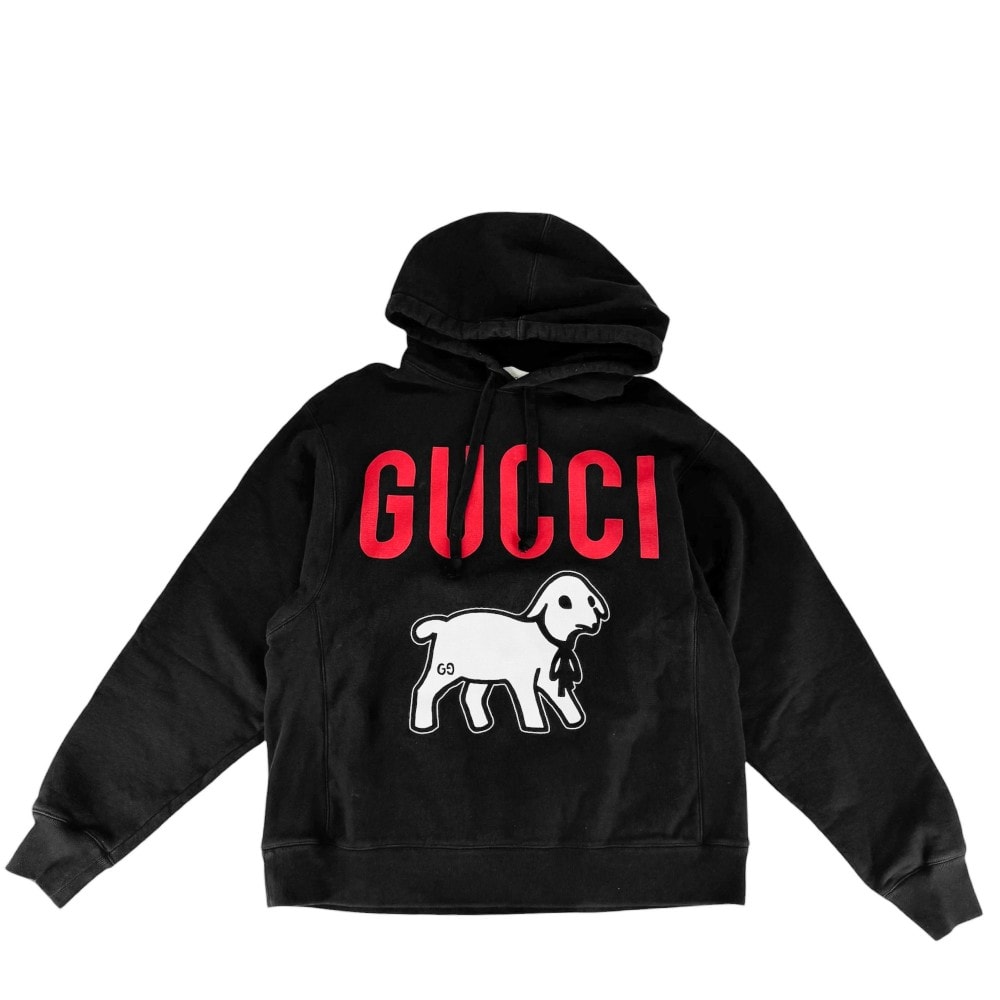 GUCCI グッチ パーカー プルオーバー フーディー トップス アパレル 服 M 569828 ブラック 黒 レッド 赤 コットン メンズ 春 秋 冬【中古品】