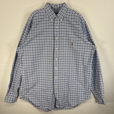古着 ラルフローレン RALPH LAUREN 長袖シャツ チェック ボタンダウンシャツ 大きいサイズ LT ブルー系 マルチカラー メンズ