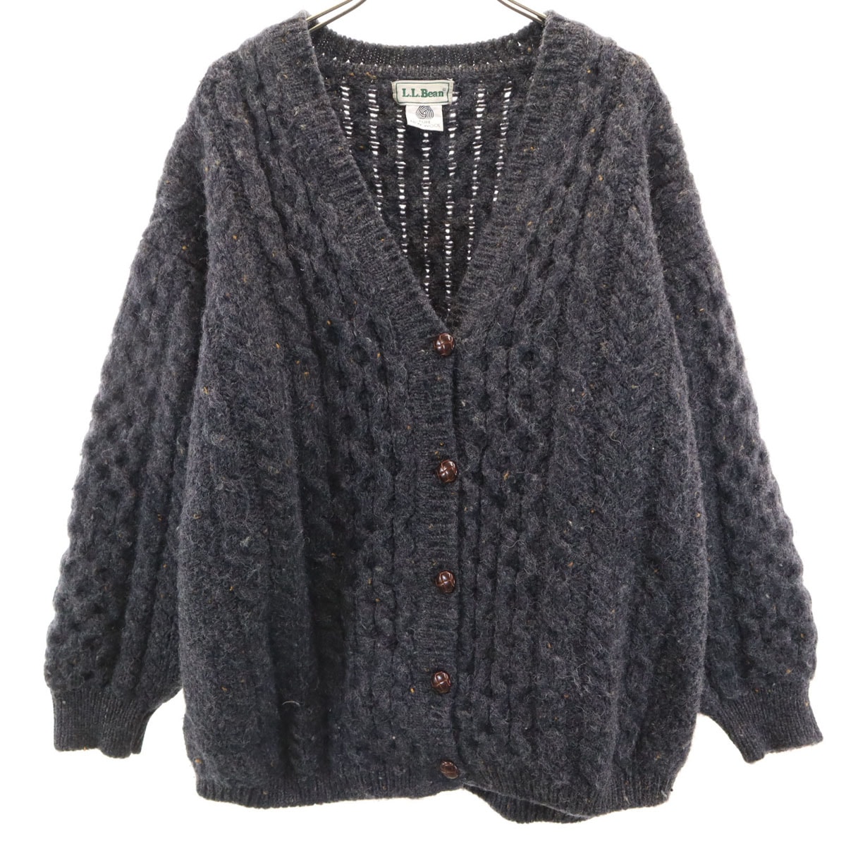 L.L.Bean エルエルビーン 80s アイルランド製 ヴィンテージ 長袖 Vネック ニットカーディガン L チャコールグレー アウトドア