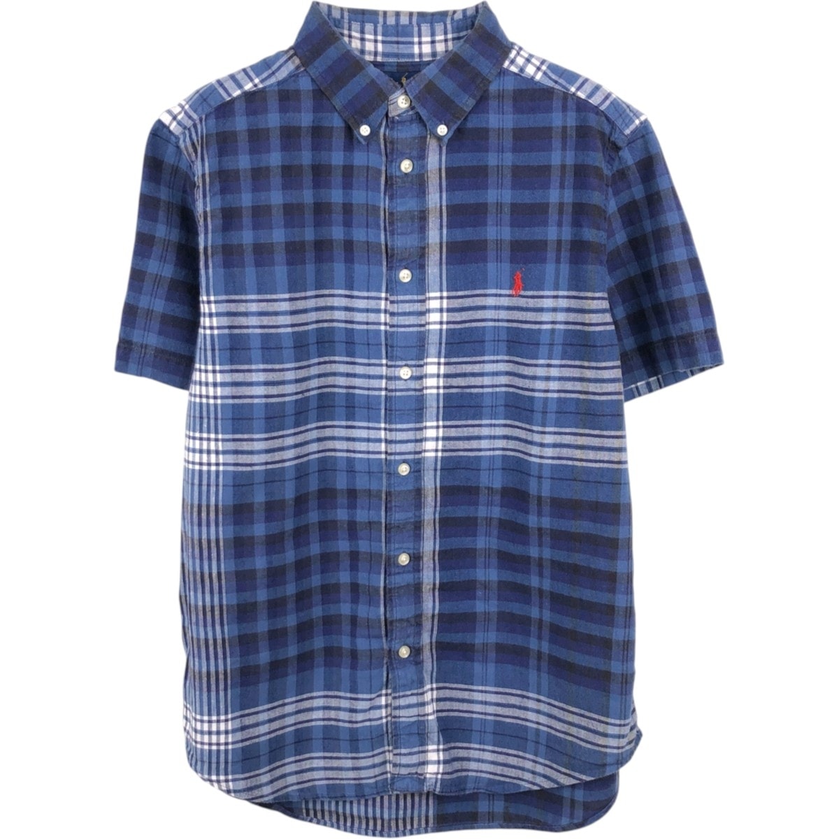 古着 ラルフローレン Ralph Lauren チェック柄 ボタンダウン 半袖 コットン×リネンシャツ レディースL相当/eaa665658