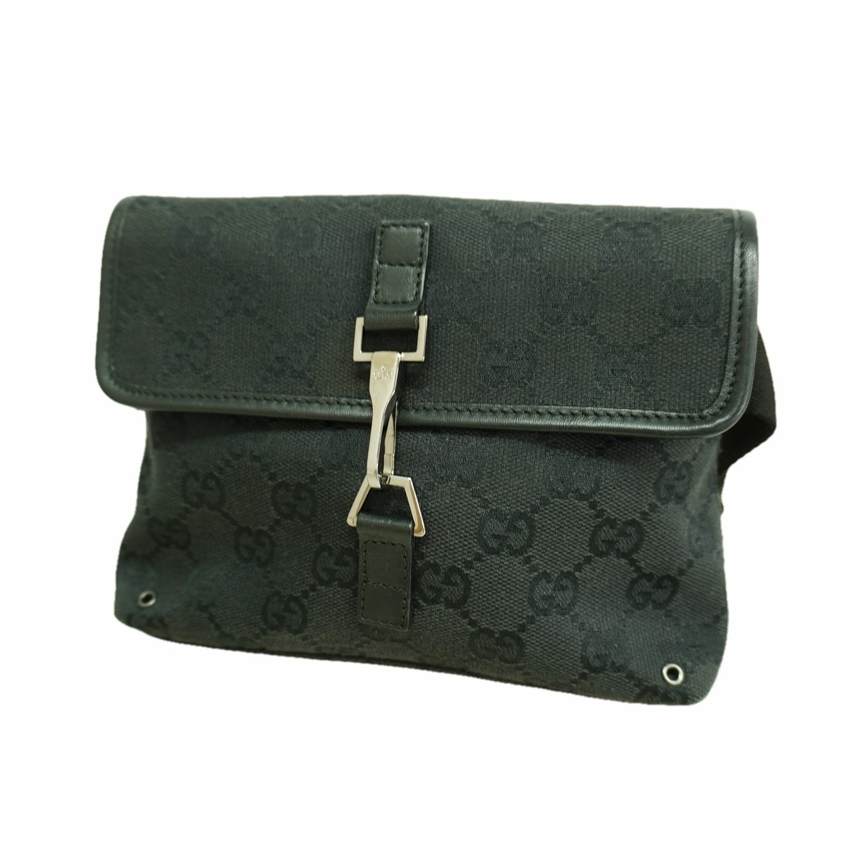 【6ia0654-k】グッチ ウエストバッグ GGキャンバス 92543 キャンバス ブラック シルバー金具【中古】レディース