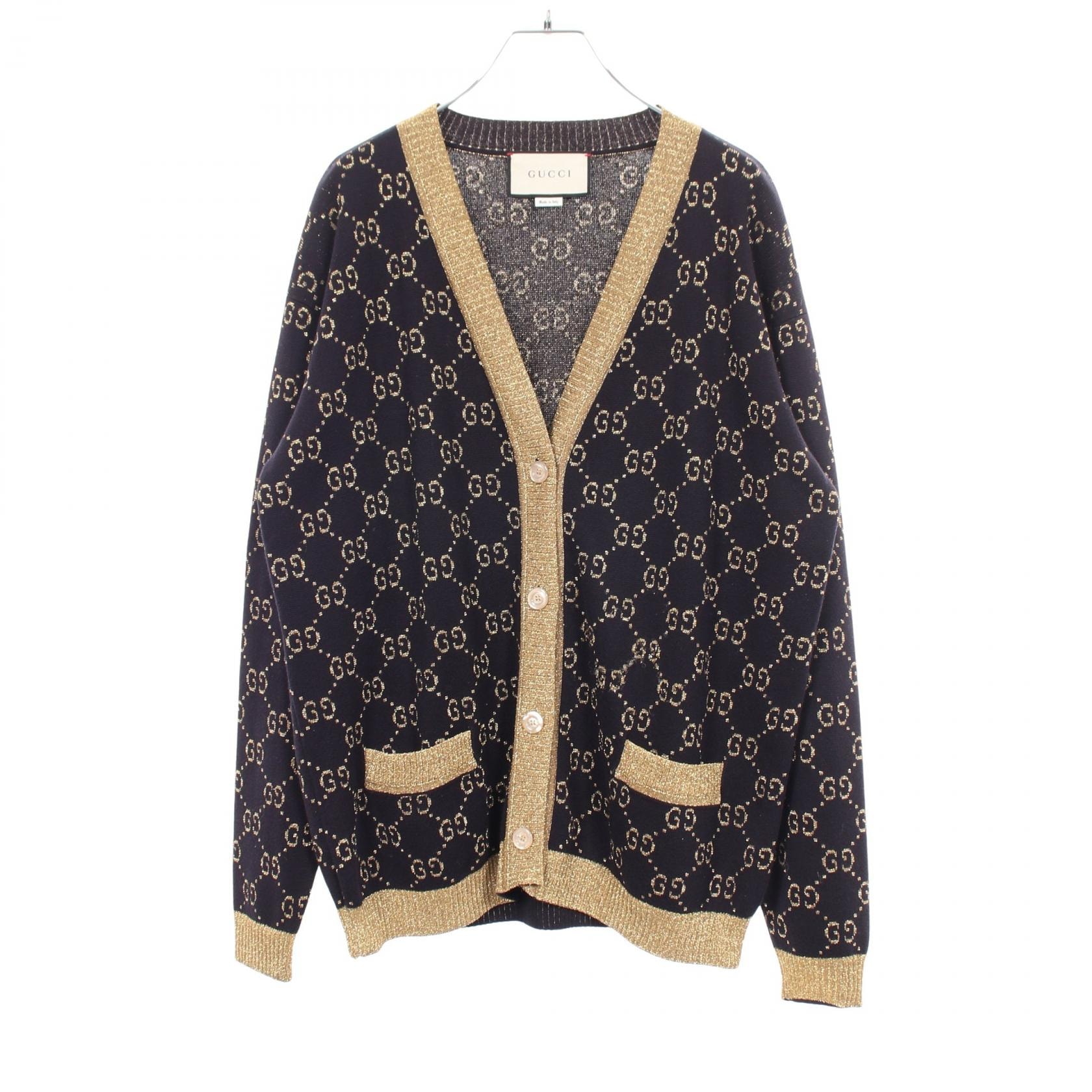 グッチ GUCCI GGコットンラメ カーディガン 衣料品 トップス コットン レディース ネイビー系 / ゴールド系 529193 【中古】