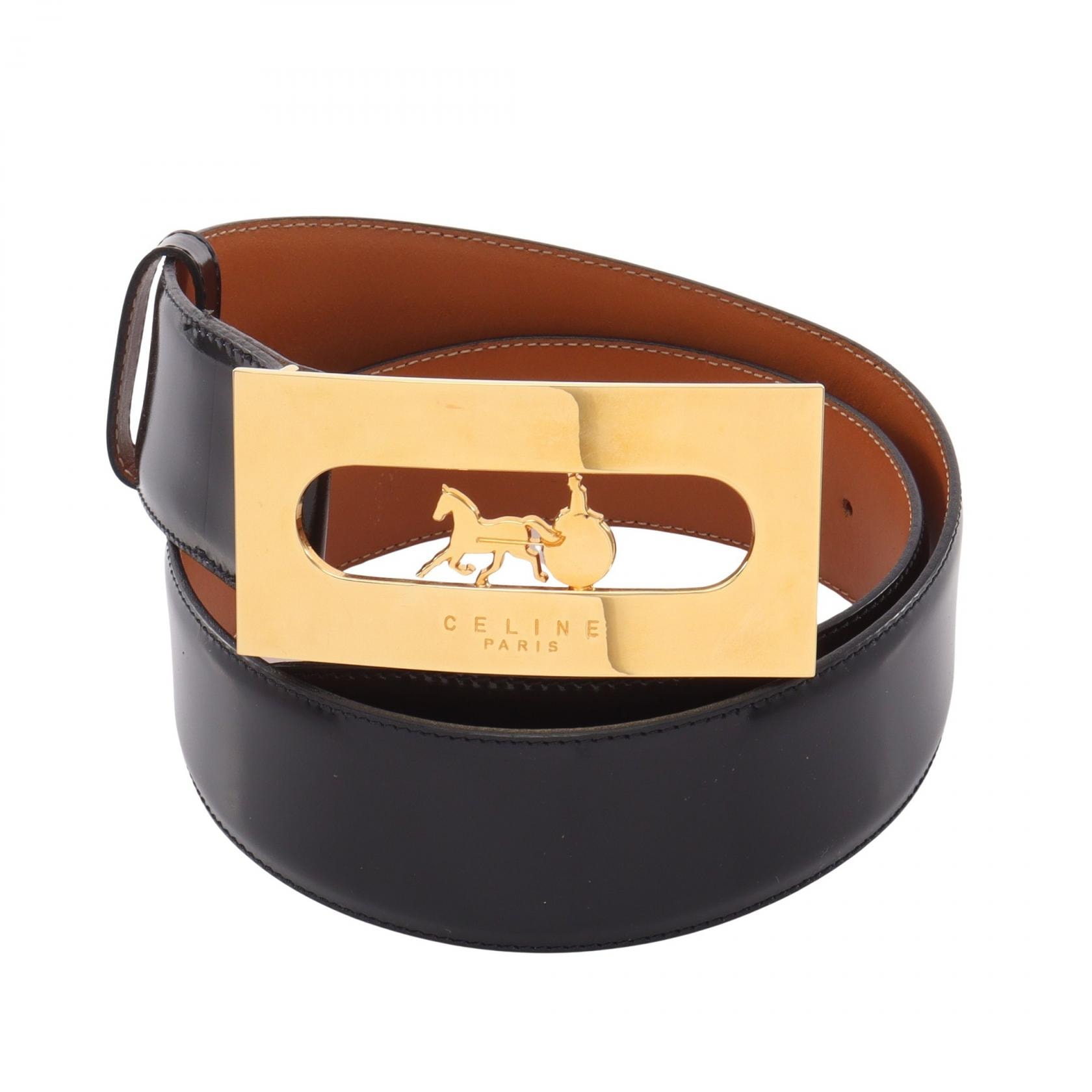 セリーヌ CELINE サルキー ゴールド金具 ベルト 衣料品 パテントレザー レディース ブラック系 【中古】