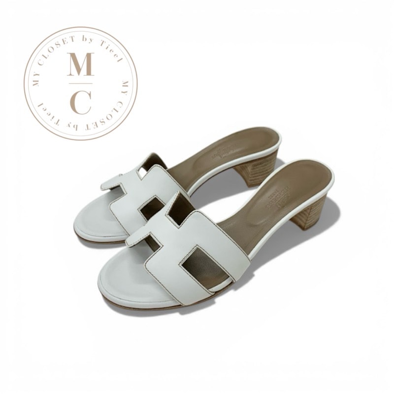 エルメス HERMES オアジス サンダル 靴 シューズ レザー ホワイト 白 ミュール