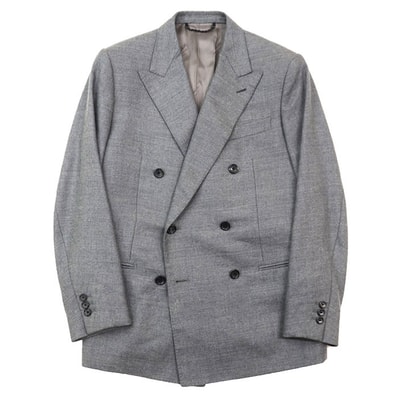 LOUIS VUITTON ルイ・ヴィトン ジャケット テーラード ウール/カシミヤ サイズ 48 メンズ 2023SS ダブルブレスト ポンヌフフィット スリム LV ロゴ ステッチボタン アウター グレー 灰色 イタリア製
