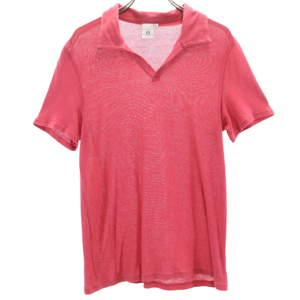 ARMANI EXCHANGE アルマーニエクスチェンジ 90s オールド 半袖 スキッパーカラー ニット ポロシャツ M ピンクレッド