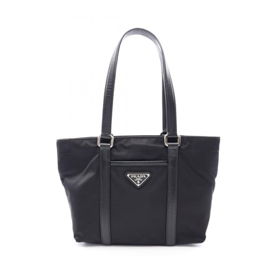 プラダ PRADA 三角プレート トートバッグ バッグ ナイロン サフィアーノレザー レディース ブラック系 【中古】