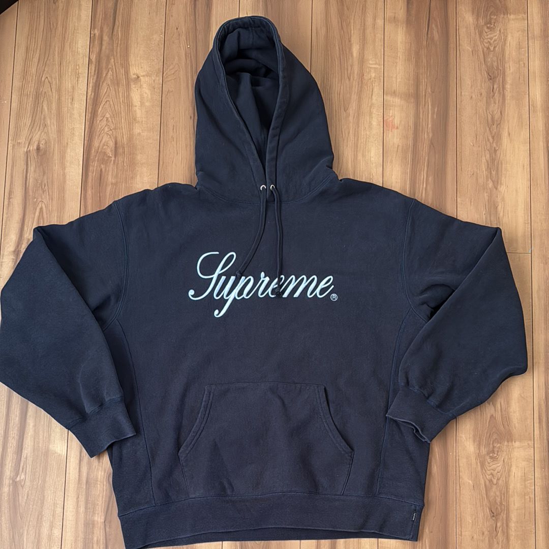 Supreme Raised Script Hooded Sweatshirt "Navy"