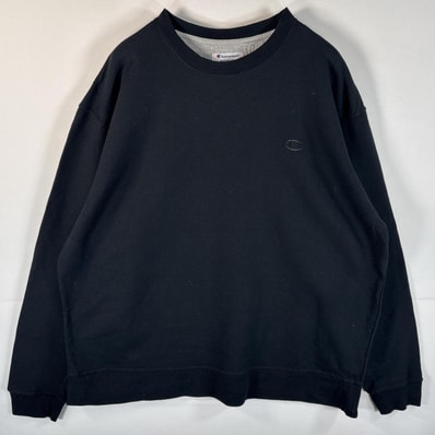 古着 チャンピオン Champion スウェット トレーナー ワンポイントロゴ刺繍 大きいサイズ プルオーバー 14041 ブラック メンズ