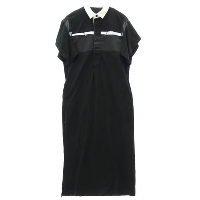 Sacai サカイ 26SS 26-08351 Cotton Jersey Dress コットンジャージ― シャツカラー 襟付き ワンピース ドレス ブラック系 2【中古】