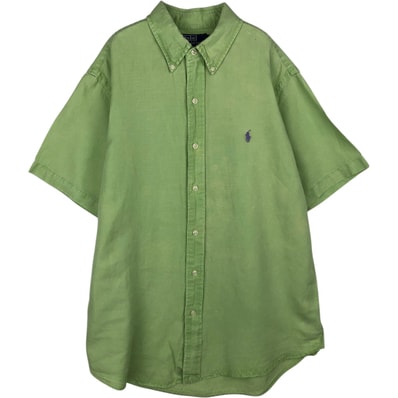 古着 ラルフローレン Ralph Lauren CUSTOM FIT 半袖 リネン ボタンダウンシャツ メンズL相当/eaa495252
