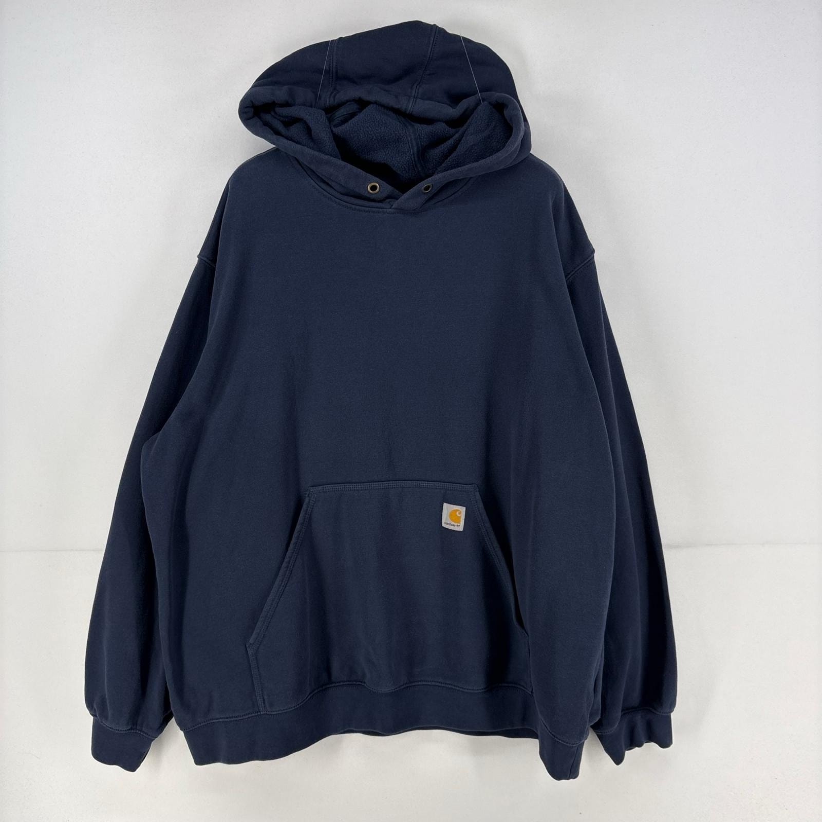 古着 カーハート Carhartt パーカー スウェット ロゴ 刺繍 大きいサイズ ルーズフィット プルオーバー 2XL  ネイビー 無地 メンズ