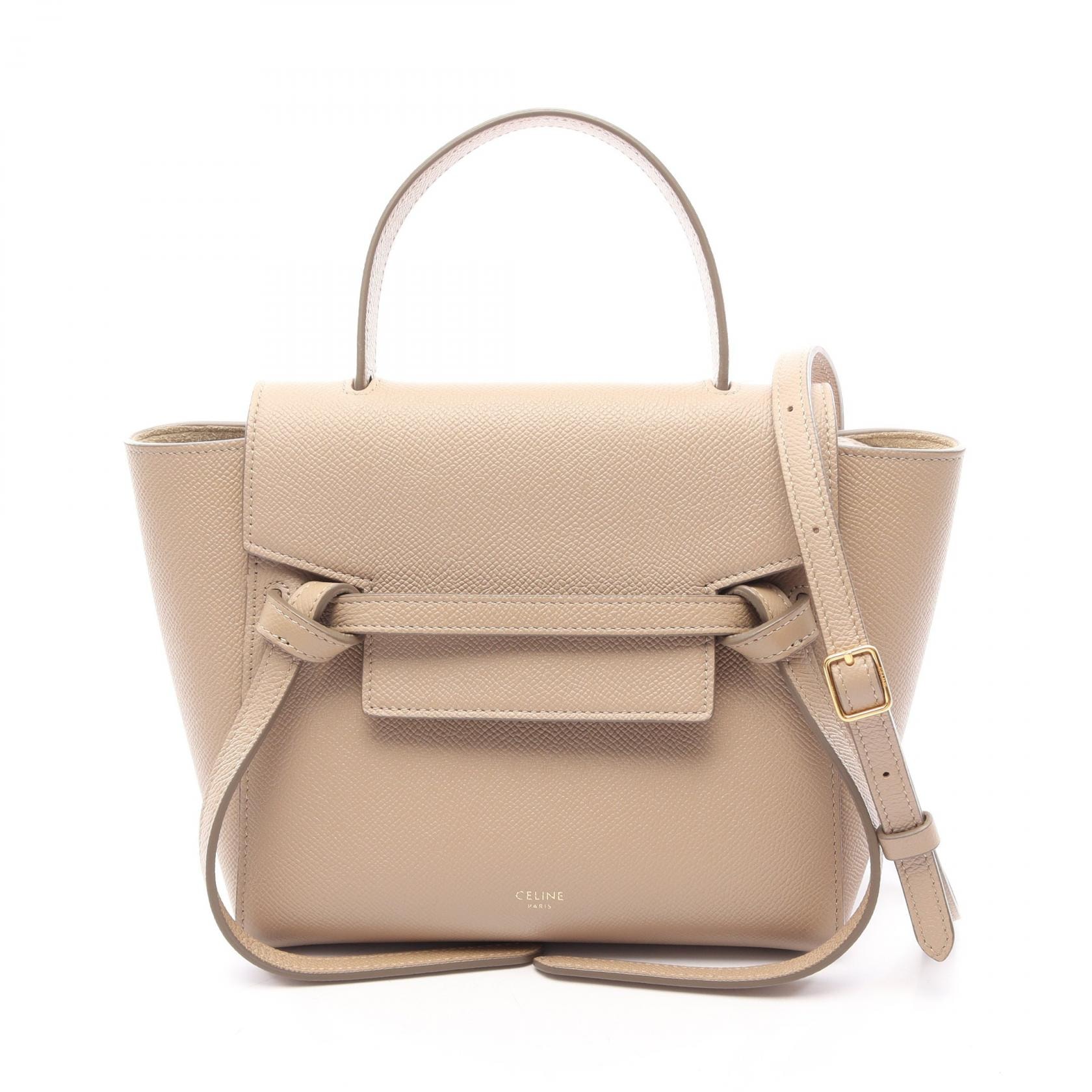 セリーヌ CELINE ベルトバッグ ナノ 2WAY ハンドバッグ バッグ レザー レディース ベージュ系 189003ZVA・18CT 【中古】