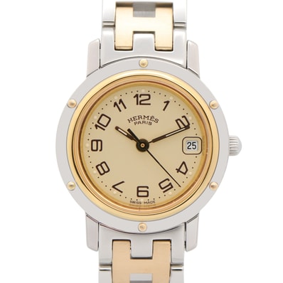 エルメス HERMES クリッパー コンビ 腕時計 時計 GP(ゴールドメッキ) ステンレススチール レディース アイボリー系 CL4.220 【中古】
