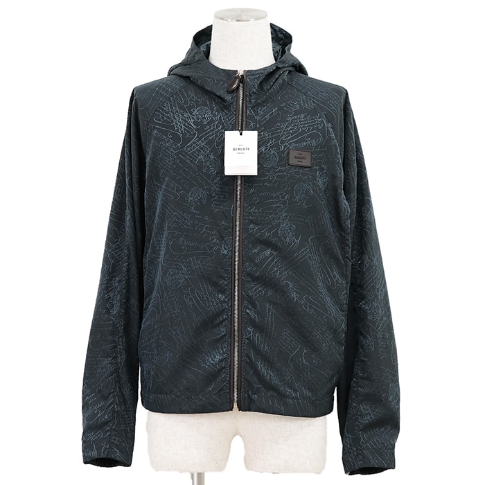 【未使用】Berluti ベルルッティ ナイロン ジャケット サイズ R46 メンズ スクリット カリグラフィ レザー ブルゾン アウター タグ付属 グリーン 緑 イタリア製