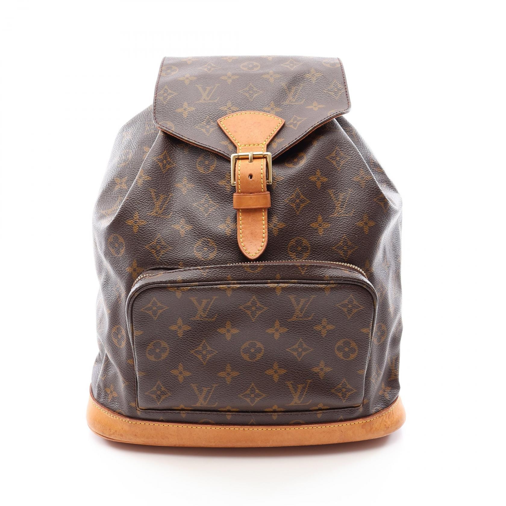 ルイ・ヴィトン LOUIS VUITTON モンスリGM リュックサック バックパック バッグ PVCコーティングキャンバス レザー モノグラム レディース ブラウン系 M51135 【中古】