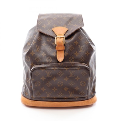 ルイ・ヴィトン LOUIS VUITTON モンスリGM リュックサック バックパック バッグ PVCコーティングキャンバス レザー モノグラム レディース ブラウン系 M51135 【中古】