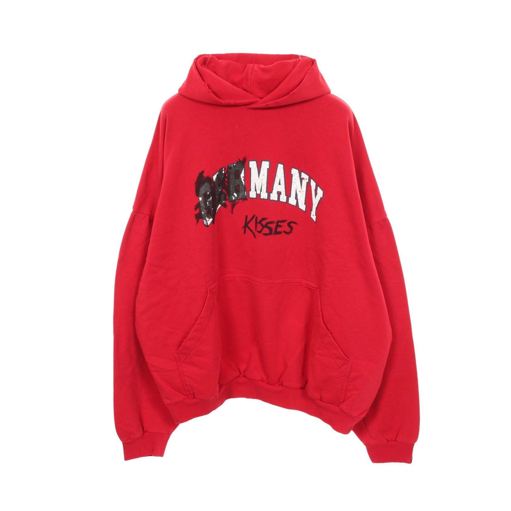 バレンシアガ BALENCIAGA MANY KISSES ダメージ加工 パーカー 衣料品 トップス コットン メンズ レディース レッド系 761458 【中古】