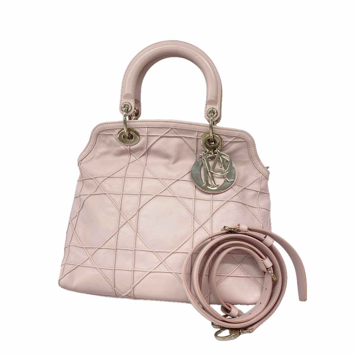 ★SALE【6kb0847】クリスチャンディオール ハンドバッグ カナージュ レザー ピンク シルバー金具 2wayバッグ【中古】レディース