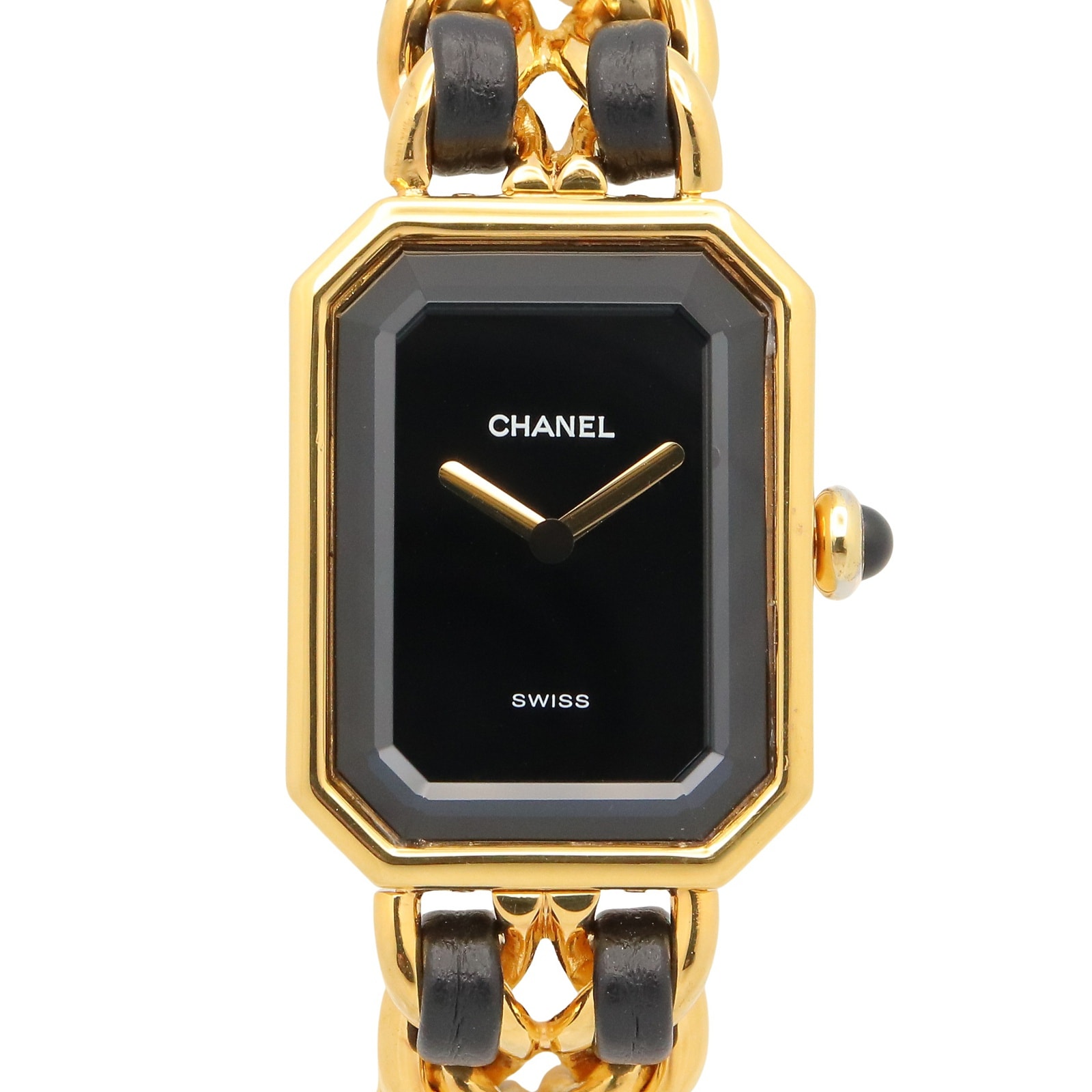 シャネル CHANEL プルミエール S 腕時計 時計 GP(ゴールドメッキ) レザー レディース ブラック系 H0001 【中古】